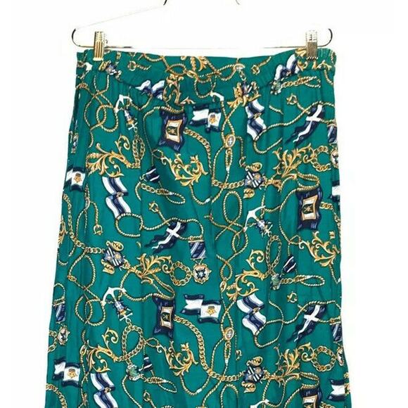 vintage Portraits by Northern Isles a line skirt size 12 green gold chain print - Picture 9 of 9
